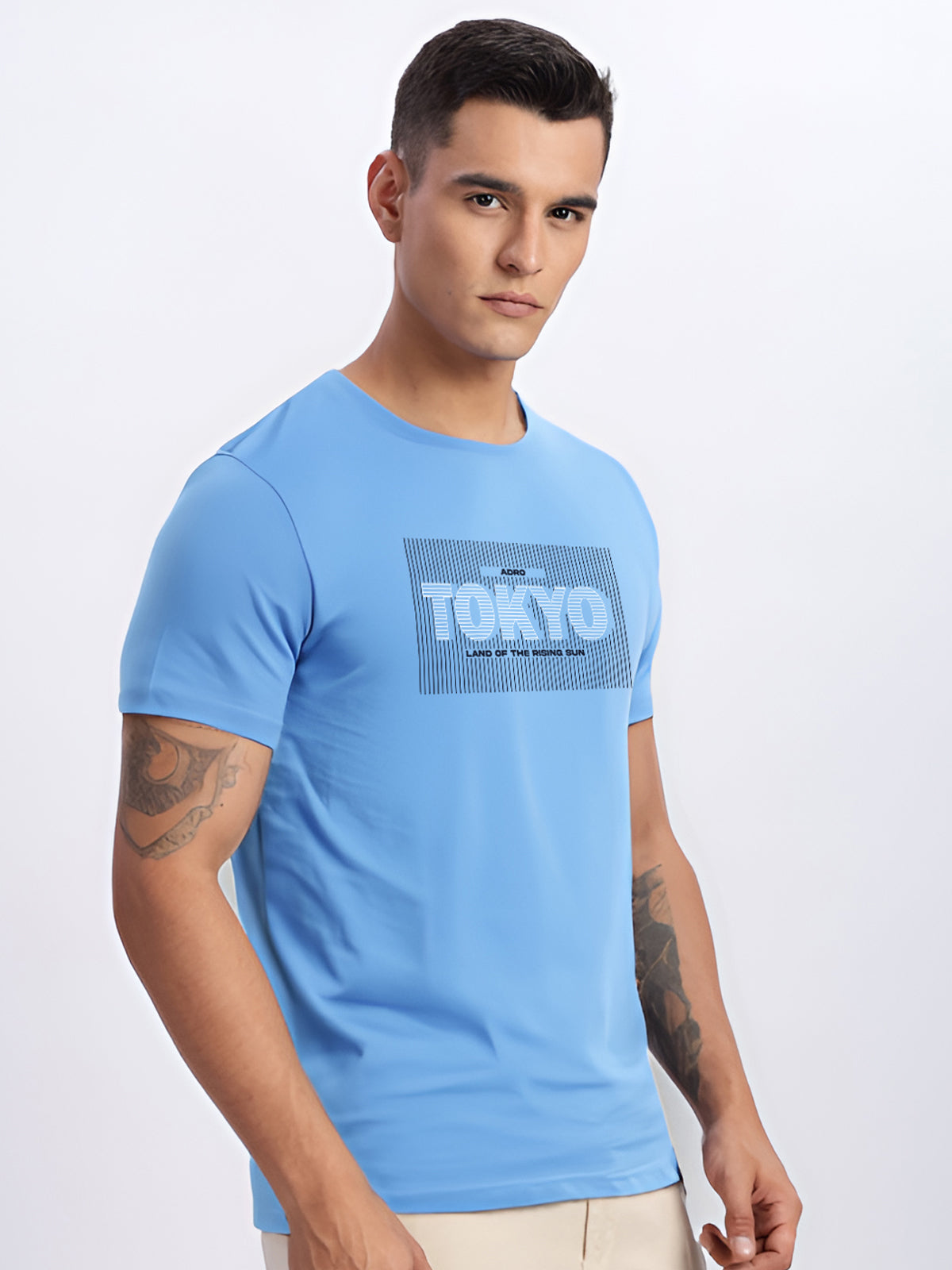 Men Printed Sky Blue T Shirt