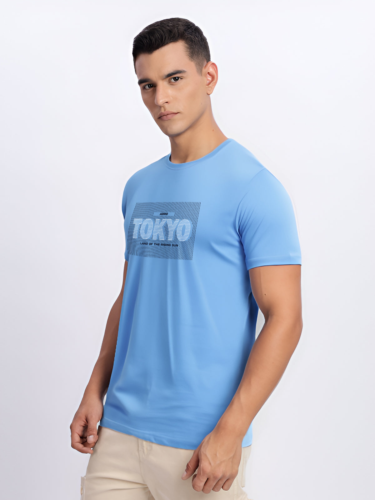 Men Printed Sky Blue T Shirt