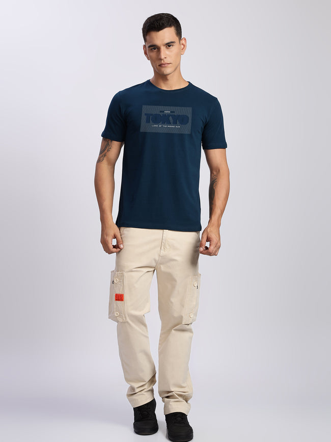 Men Printed Teal T Shirt