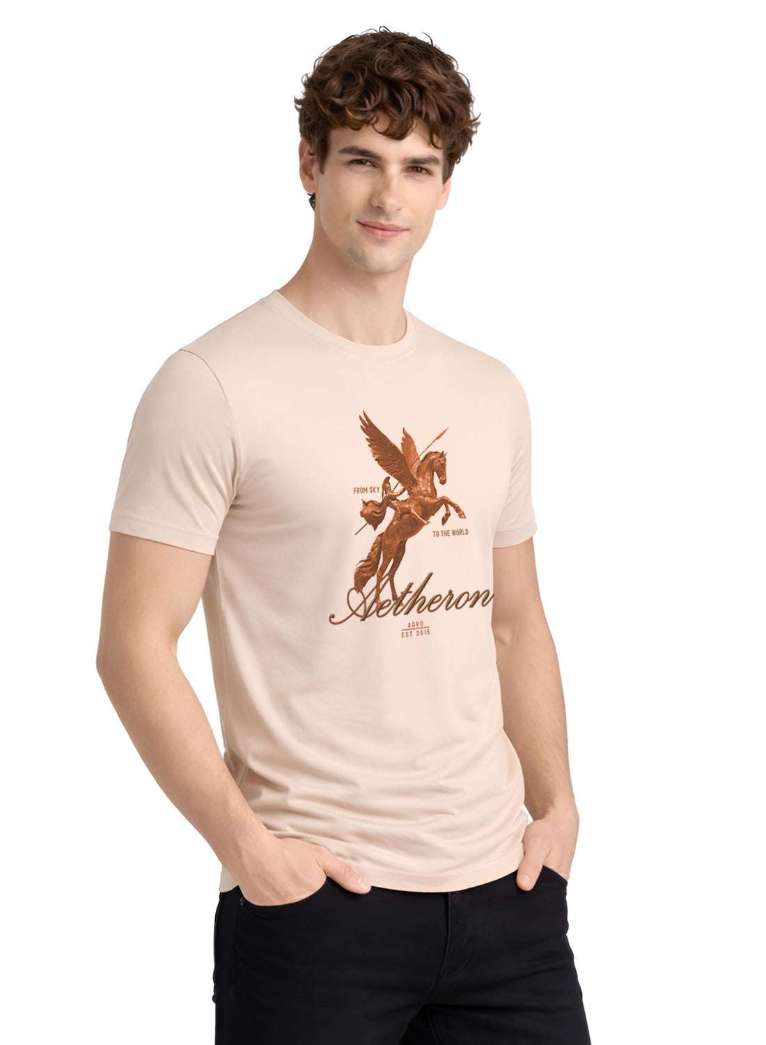 Men Beige Graphic Printed T-Shirt