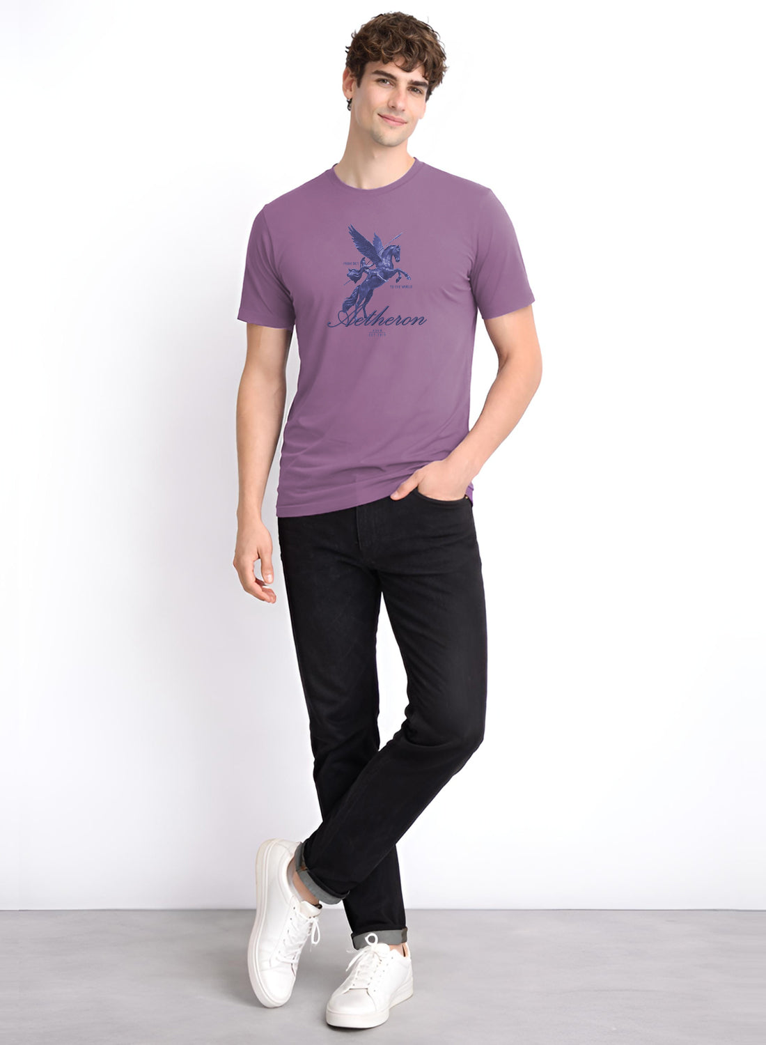 Men Purple Graphic Printed T-Shirt