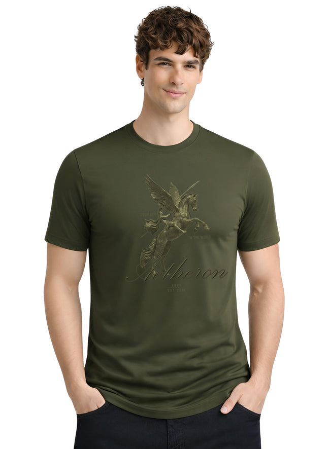 Men Olive Graphic Printed T-Shirt