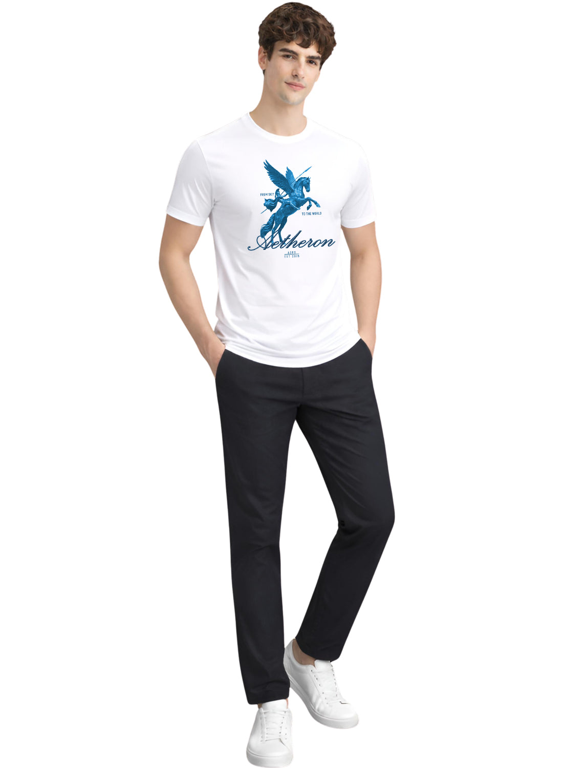 Men White Graphic Printed T-Shirt