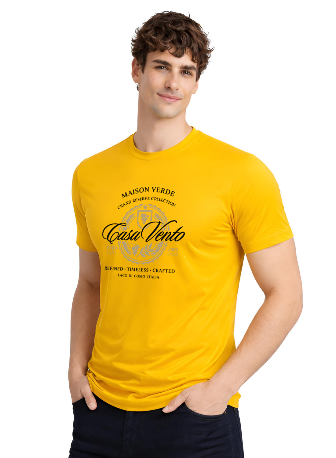 Men Mustard Typography T-Shirt