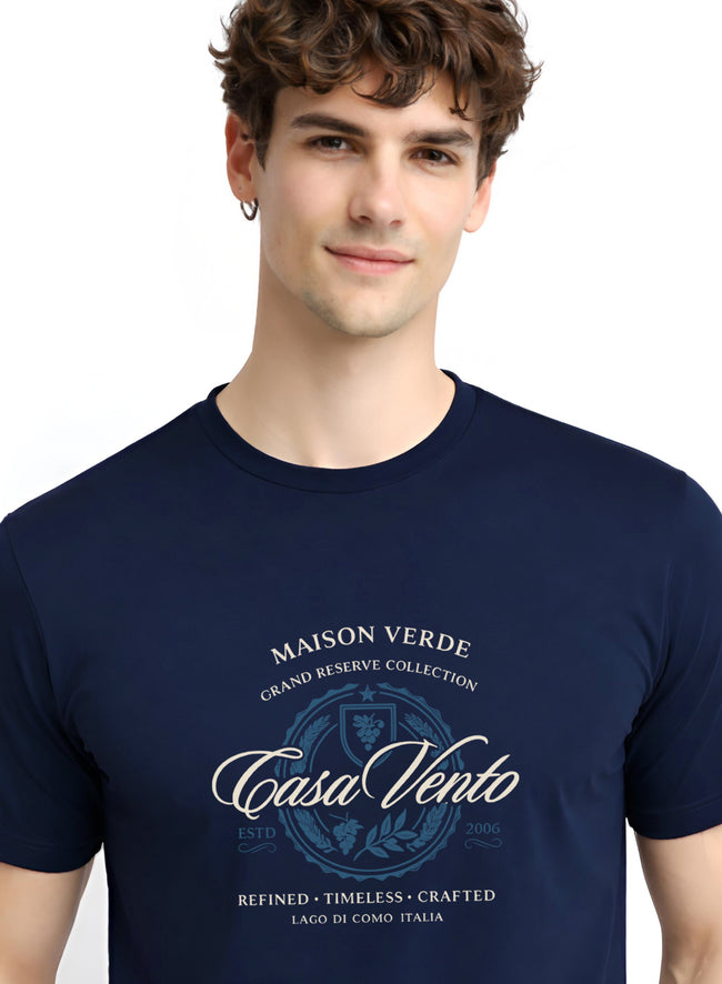 Men Navy  Typography T-Shirt