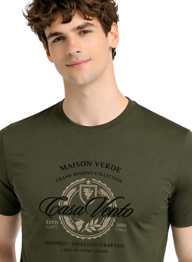 Men Olive Typography T-Shirt