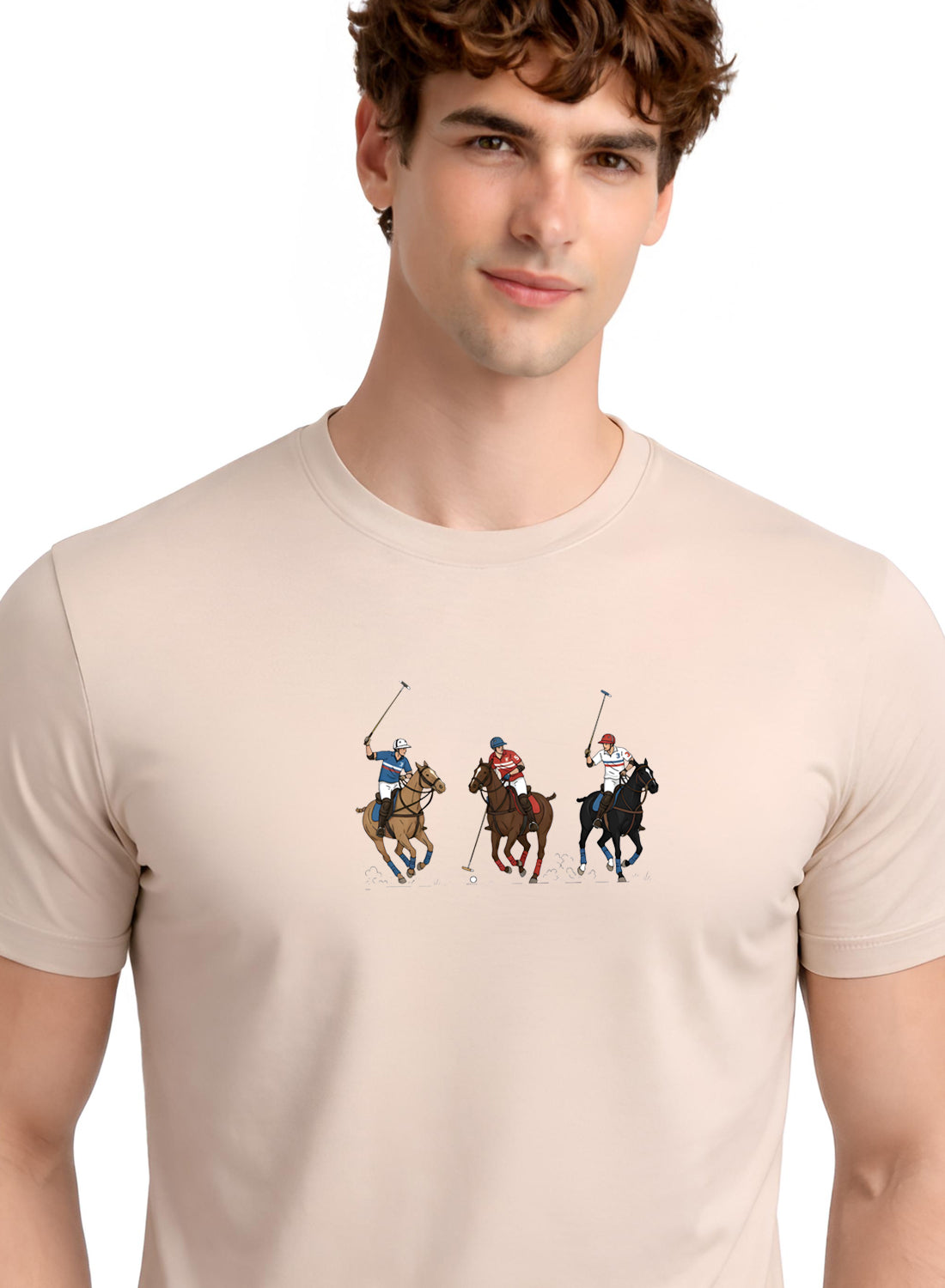 Men Beige Cotton Printed T-Shirt