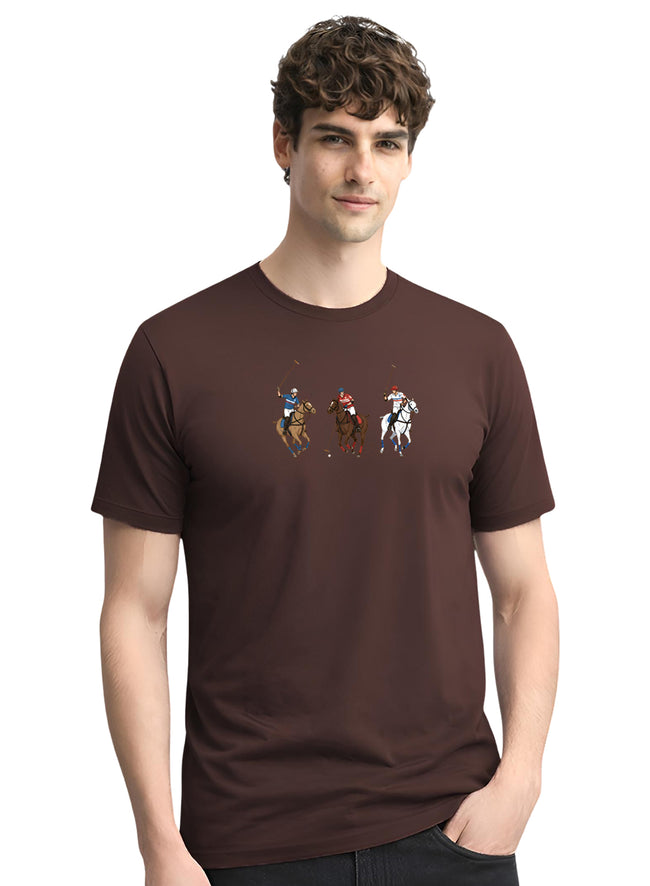 Men Brown Cotton Printed T-Shirt