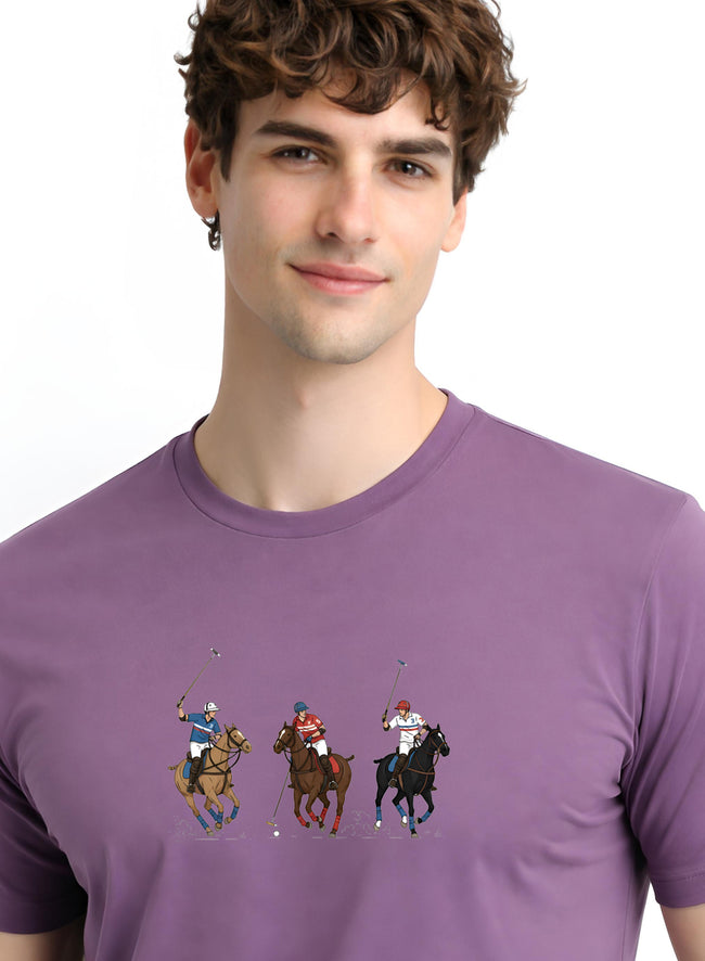 Men Purple Cotton Printed T-Shirt