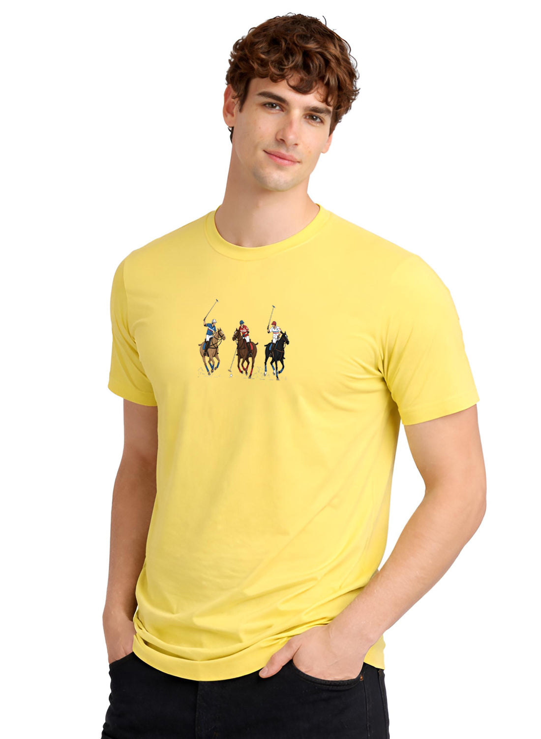 Men Yellow Cotton Printed T-Shirt