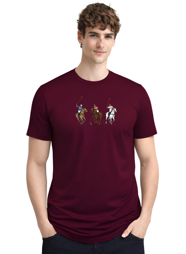 Men Maroon Cotton Printed T-Shirt