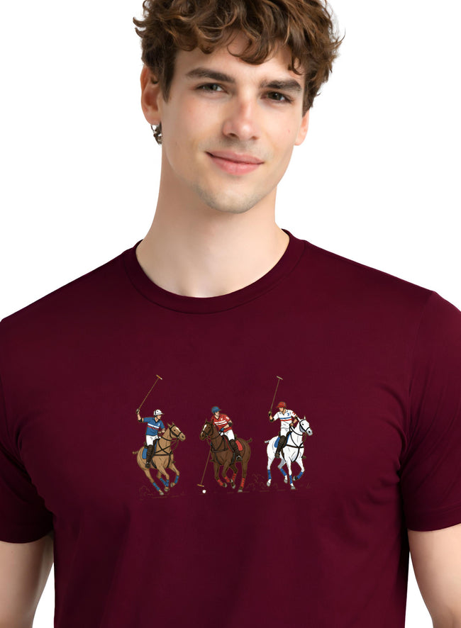 Men Maroon Cotton Printed T-Shirt