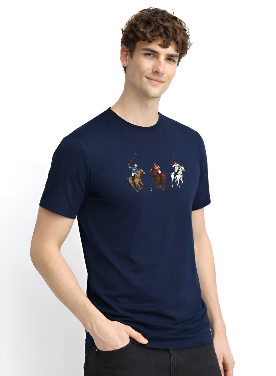 Men Navy  Cotton Printed T-Shirt