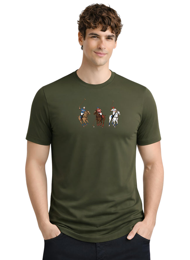 Men Olive Cotton Printed T-Shirt