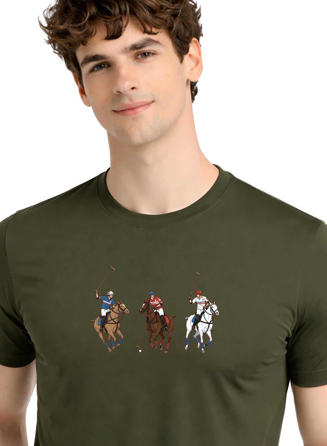 Men Olive Cotton Printed T-Shirt