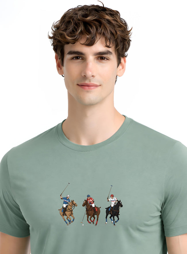 Men Green Cotton Printed T-Shirt