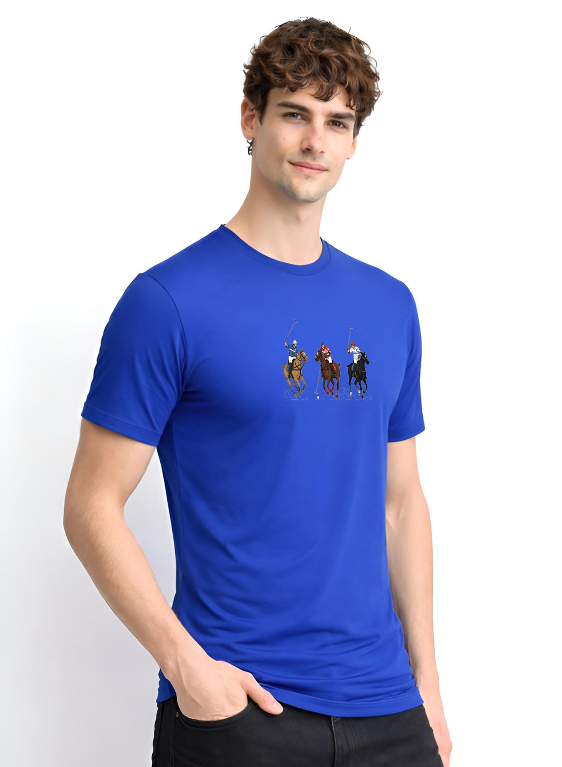 Men Blue Cotton Printed T-Shirt