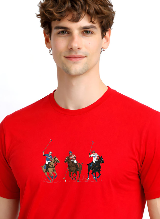 Men Red Cotton Printed T-Shirt