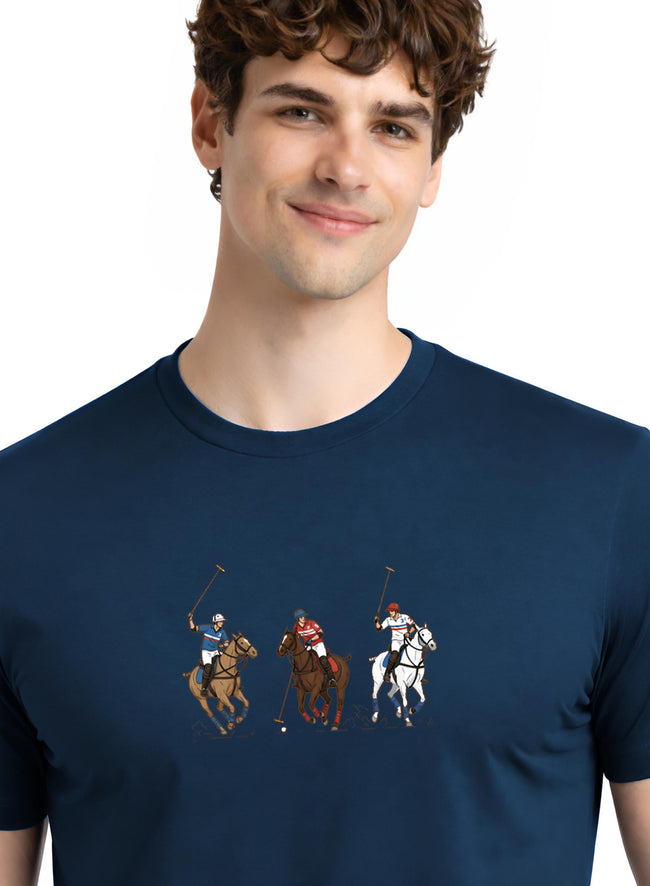 Men Teal Cotton Printed T-Shirt