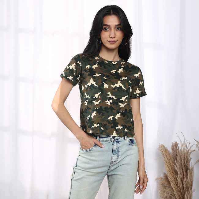 Women Green Regular Fit T-Shirt