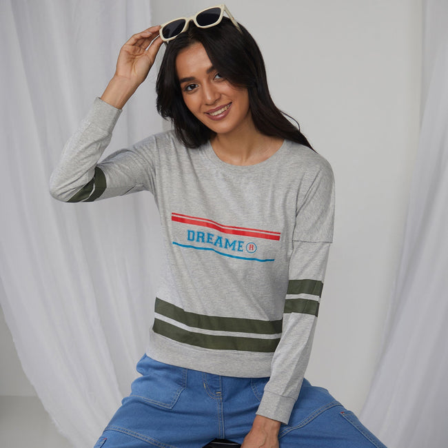 Women Grey Dreamer Striped Top