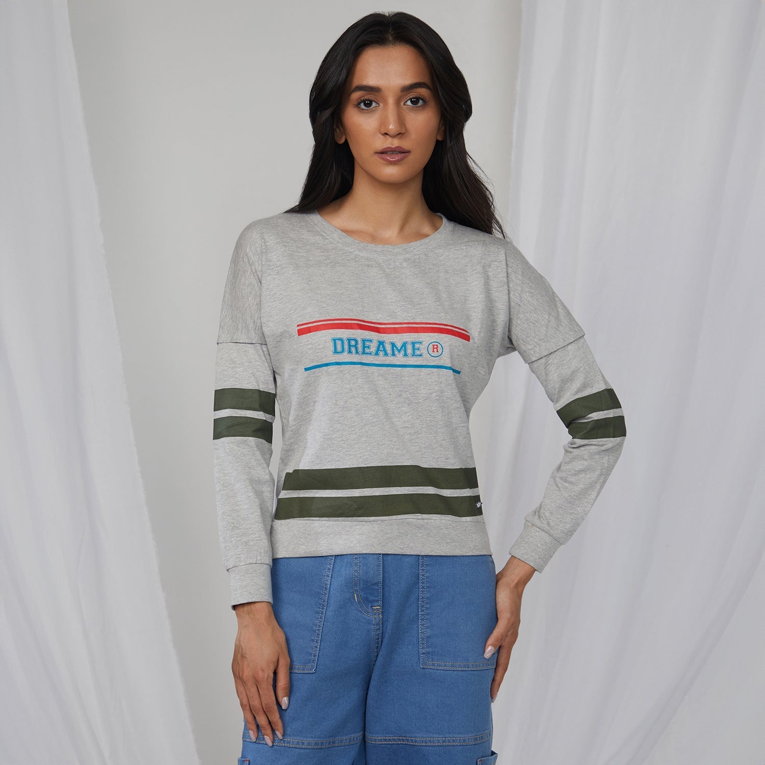 Women Grey Dreamer Striped Top
