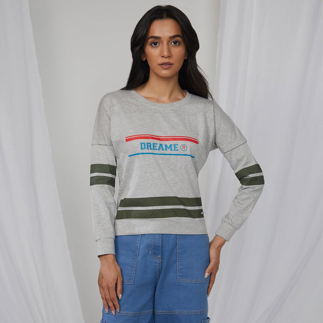 Women Grey Dreamer Striped Top
