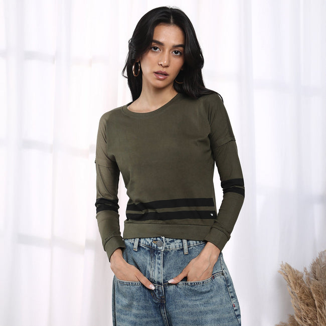 Women Green Contrast Striped Top