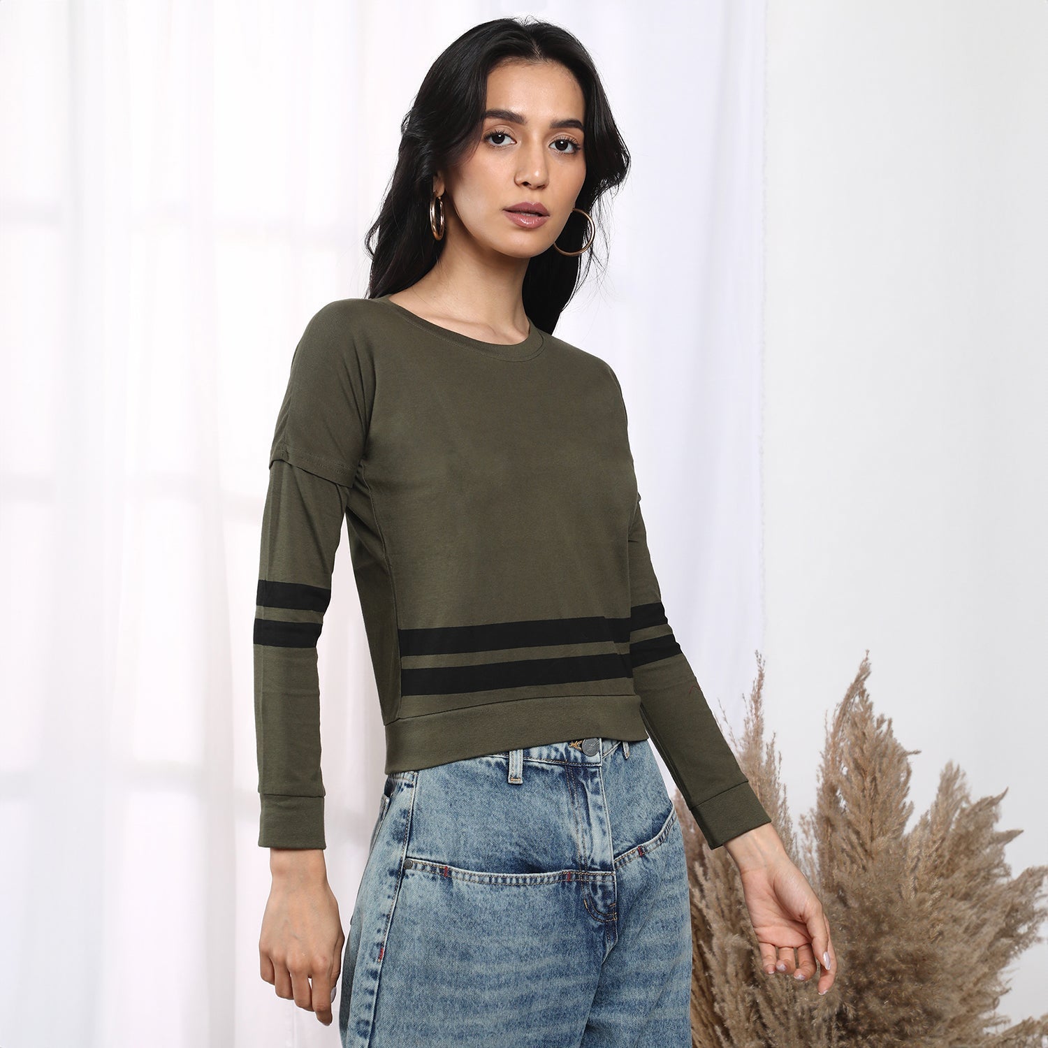 Women Green Contrast Striped Top