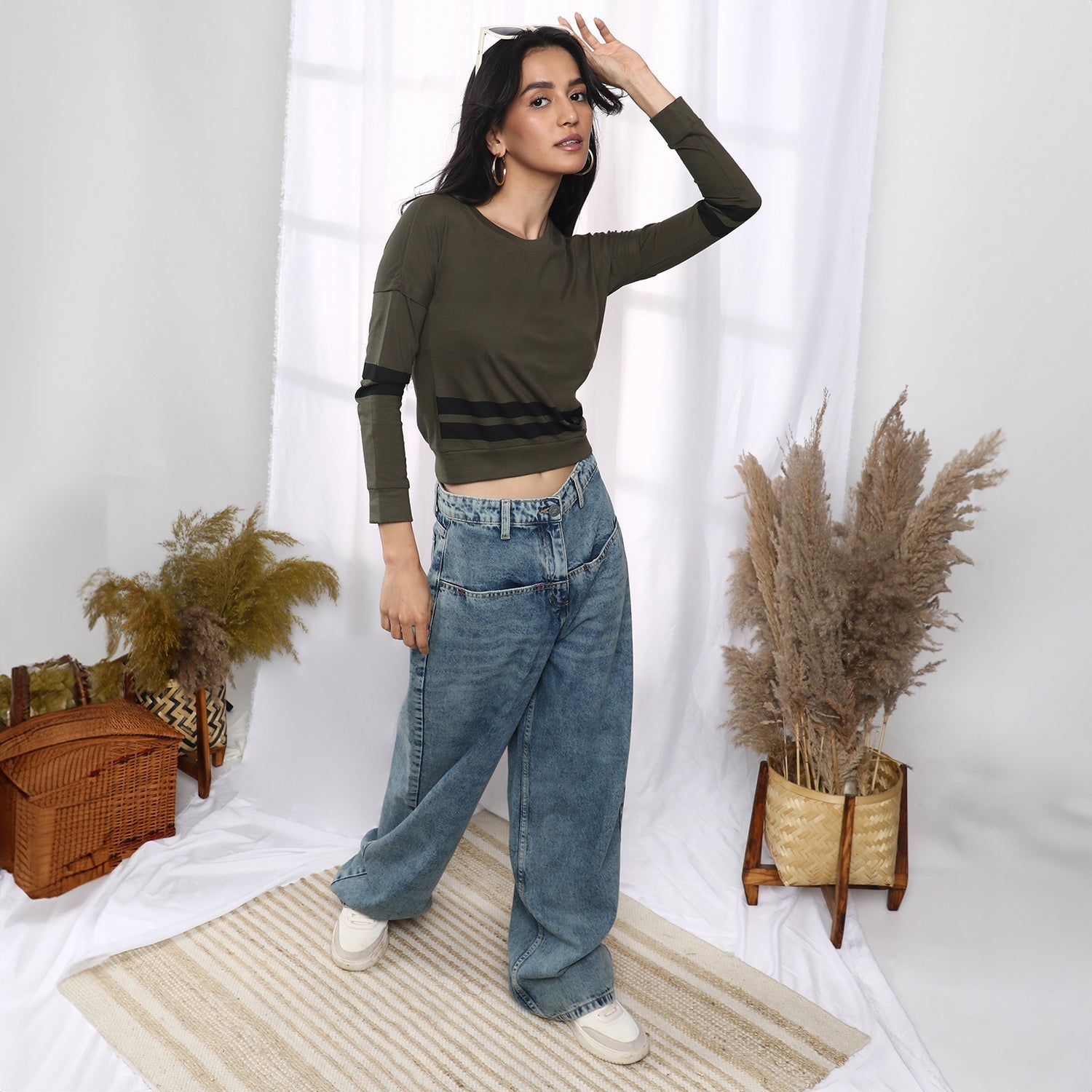 Women Green Contrast Striped Top