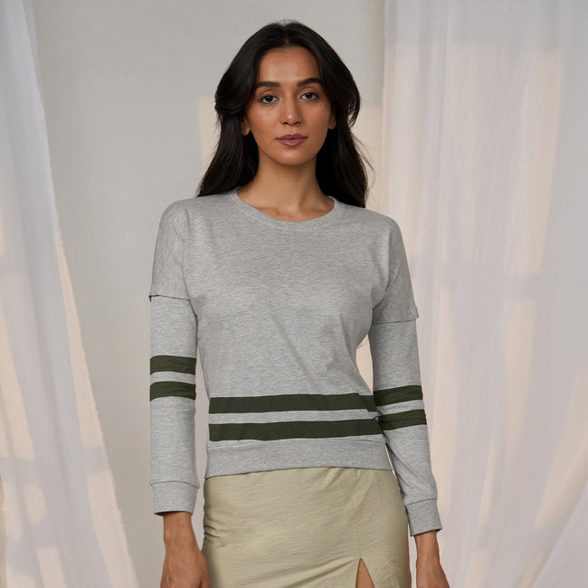 Women Grey Heathered Striped Top