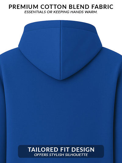 Men Blue Cotton Fleece Printed Hoodie