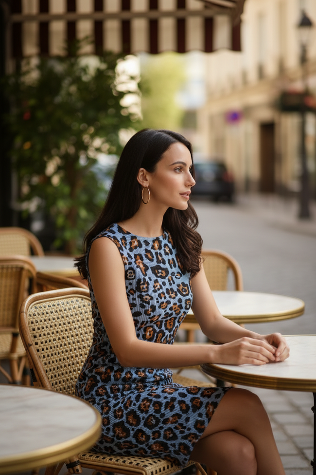 Women Blue Leopard Print Dress