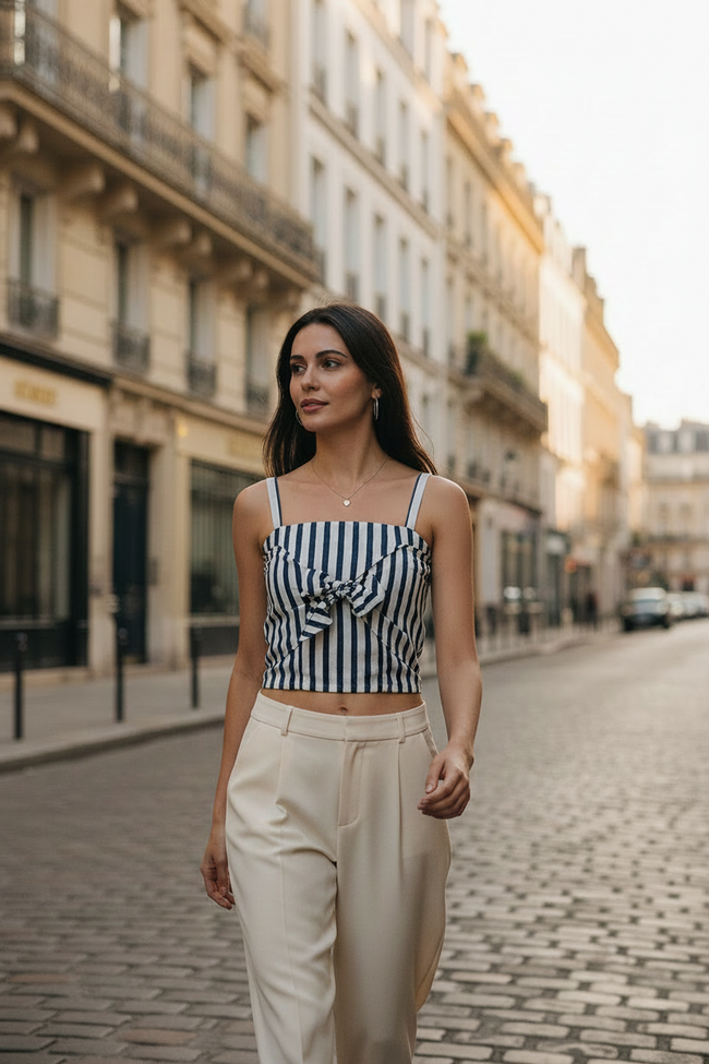 Women Blue Striped Crop Top