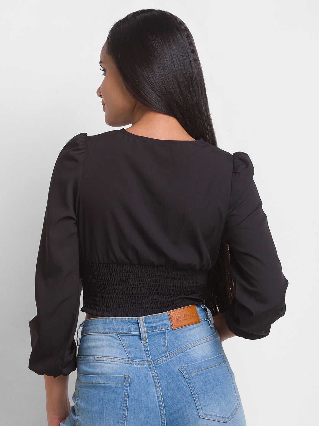 Women Black Solid Crop Top