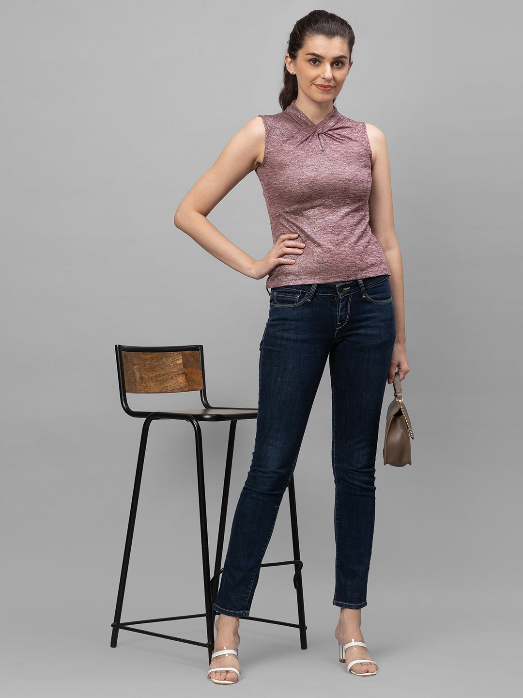 Women Mauve Melange Top