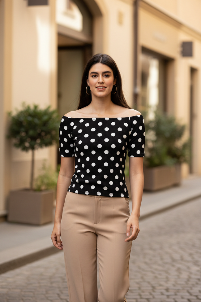 Women Polka Dot Off-Shoulder Top