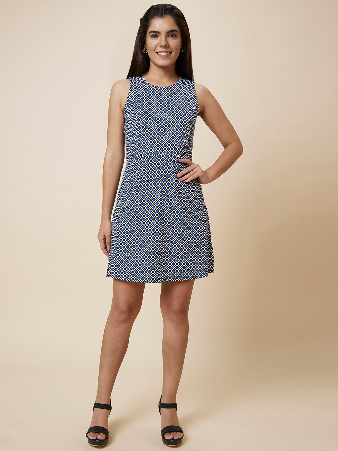 Women Navy Blue Checked Dress