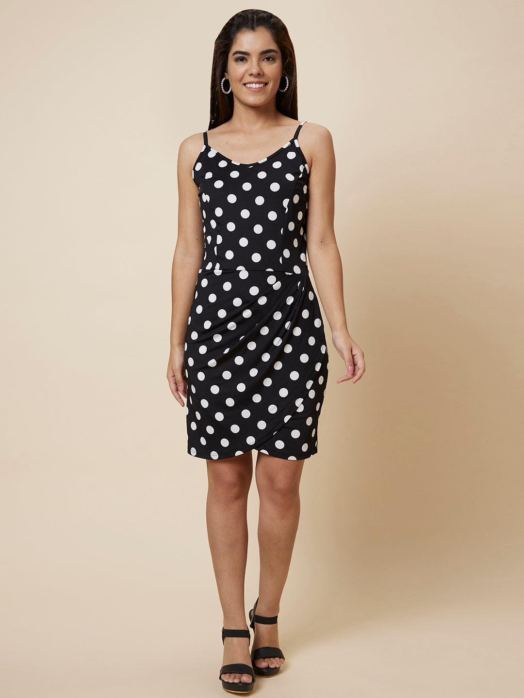 Women Black Polka Dot Bodycon Dress