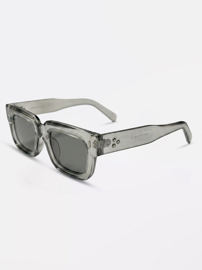 Men Square Full-Rim Sunglasses with Smoke Grey Transparent Frame and Grey Gradient Lenses