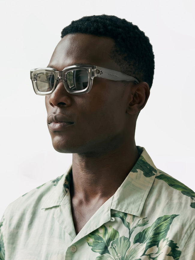 Men Square Full-Rim Sunglasses with Smoke Grey Transparent Frame and Grey Gradient Lenses
