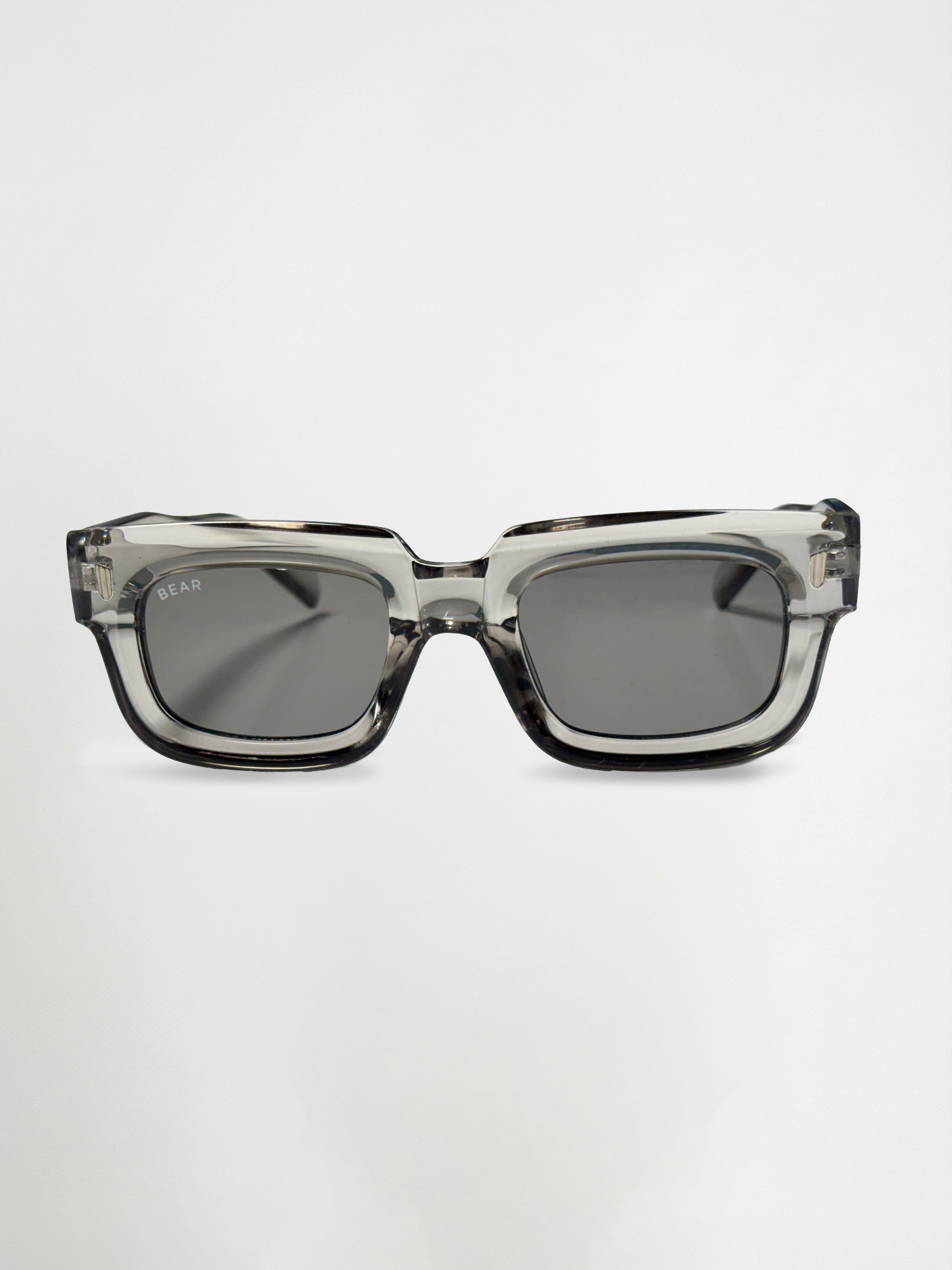Men Square Full-Rim Sunglasses with Smoke Grey Transparent Frame and Grey Gradient Lenses