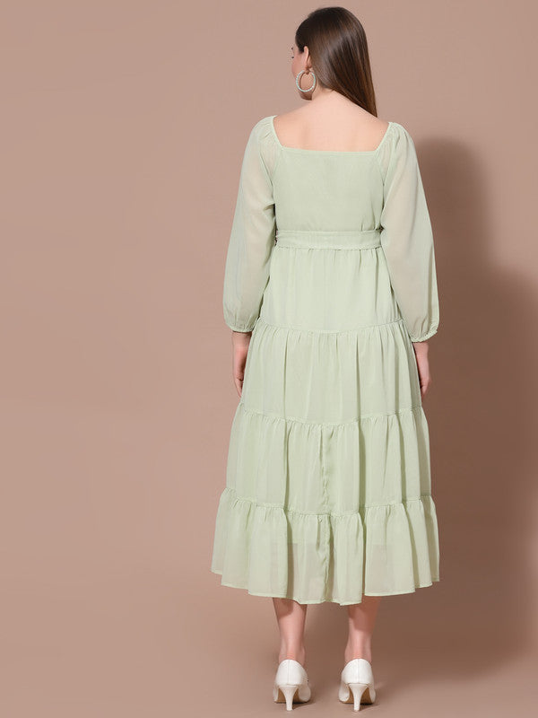 Women Square Neck Solid Midi Dress