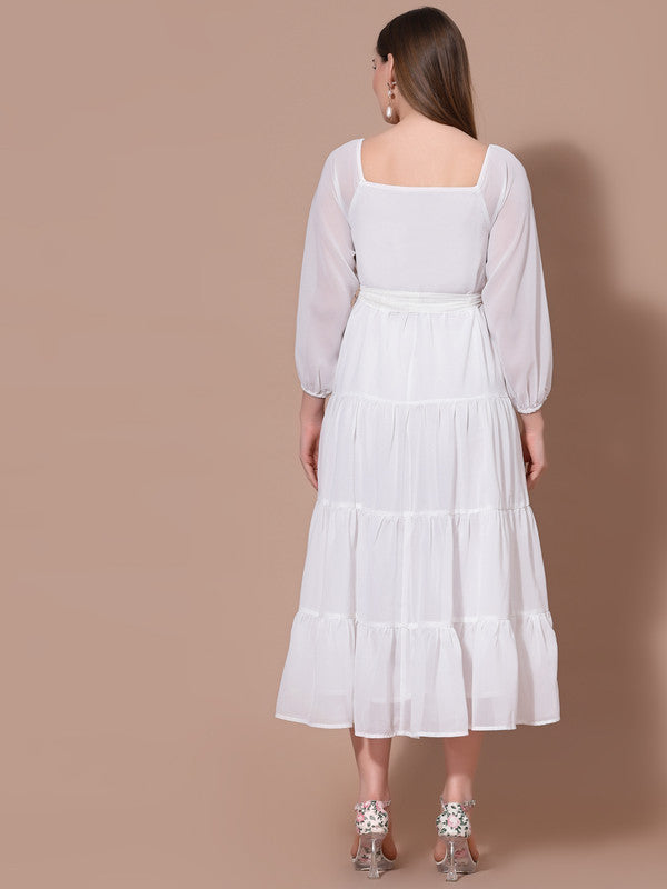 Women Square Neck Solid Midi Dress