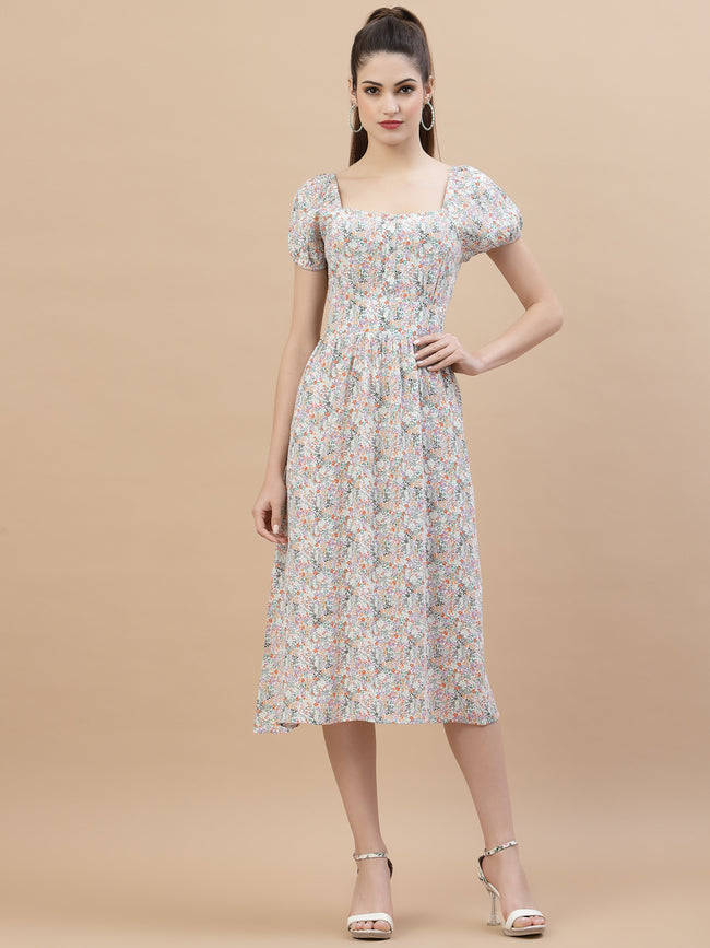 Women Square Neck Ruffle Dress