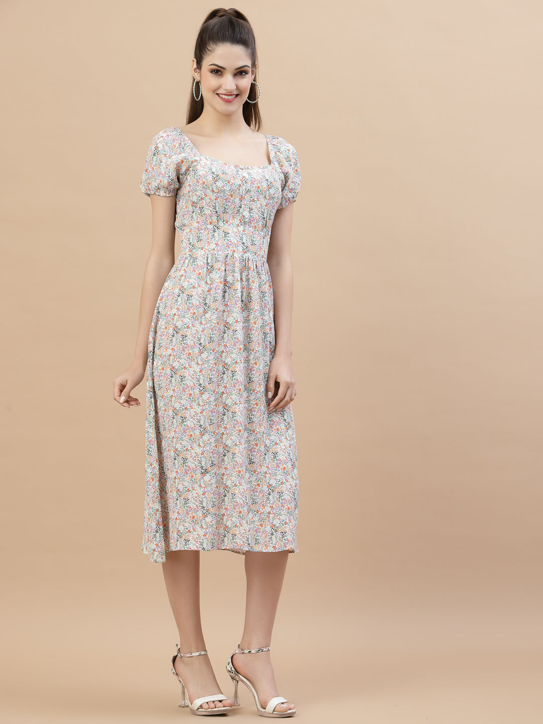 Women Square Neck Ruffle Dress