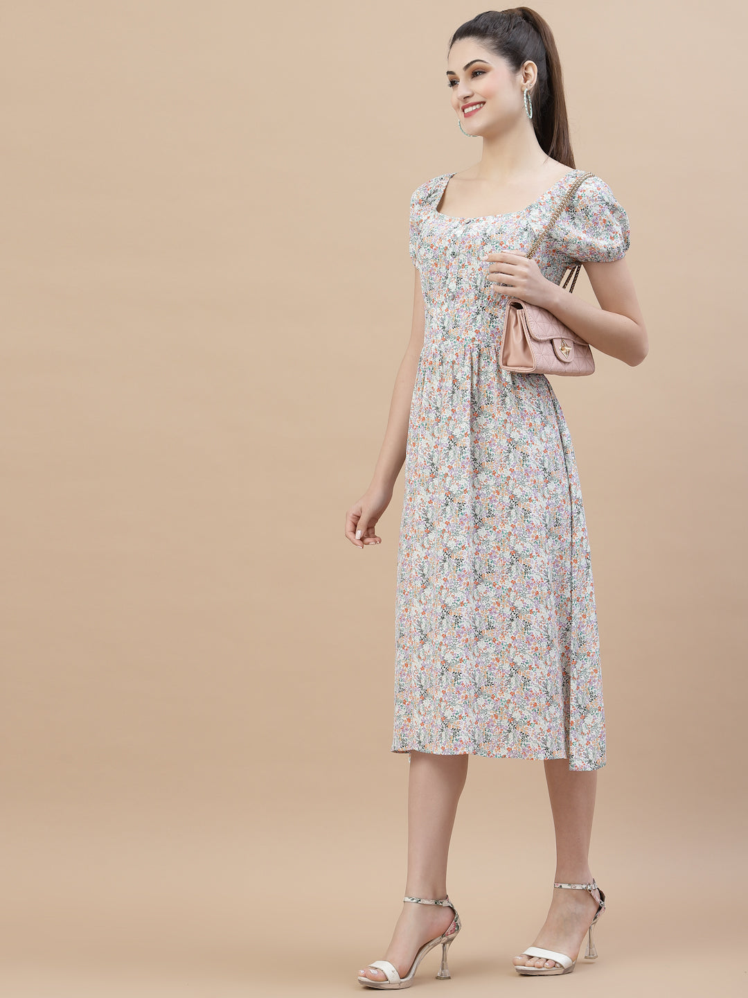 Women Square Neck Ruffle Dress