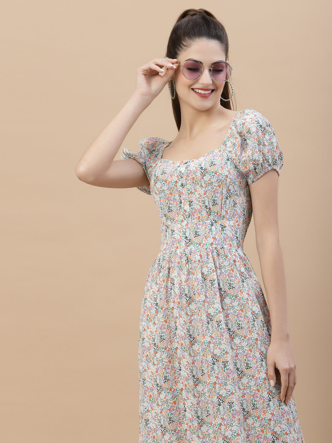 Women Square Neck Ruffle Dress