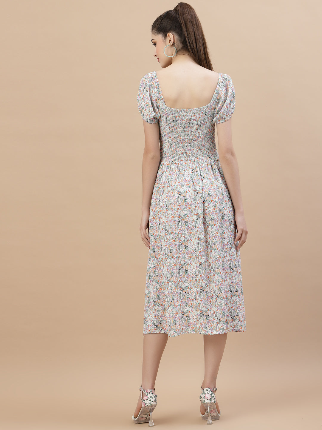 Women Square Neck Ruffle Dress