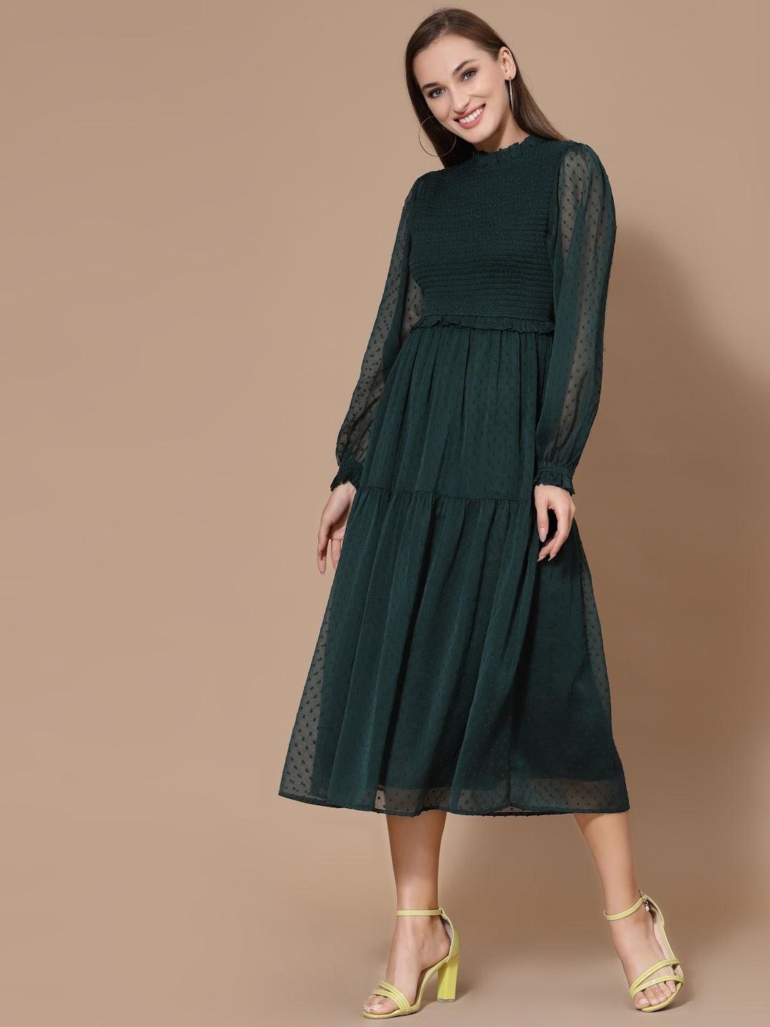 Women Green A-Line Odour Free Midi Dress